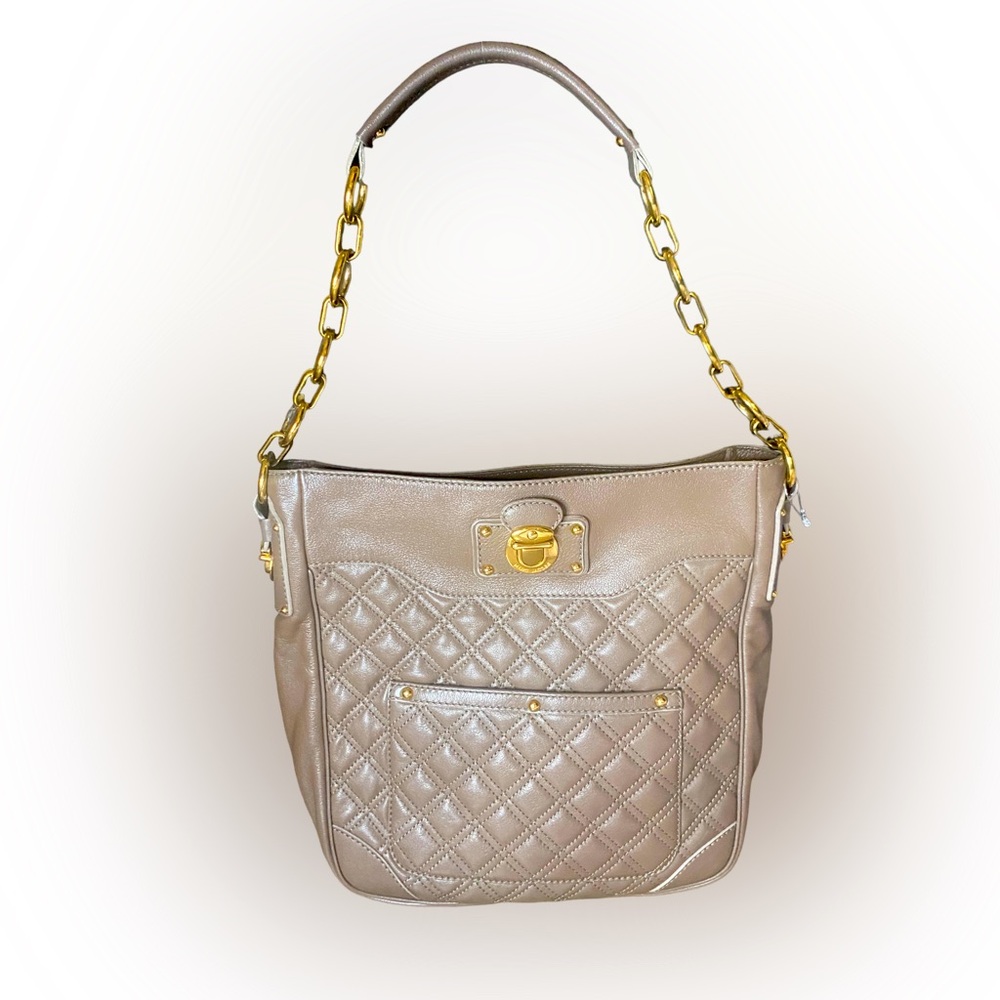 Brand New Marc Jacobs Taupe Quilted Leather Mischa Chain Link Shoulder Bag